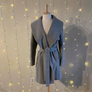 Ann Taylor Light Gray Coat with Shawl Collar, Size Petite Large